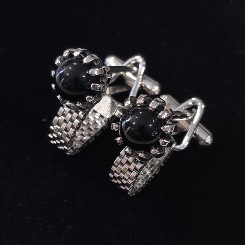 Unsigned Silver And Black Cufflinks - image 1